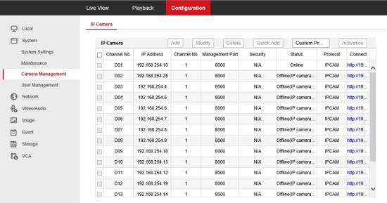 camera management vanguard / executive nvr