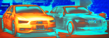 heat absorption black vs white car, thermal image