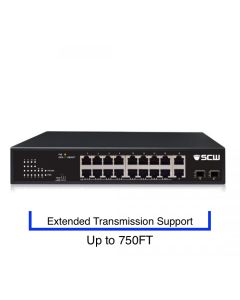 SCW 16 Port Gigabit PoE Switch with Extended Transmission - SW16PEXT-V3